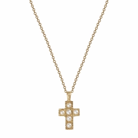 10K Gold Cross Pendant with Pearls