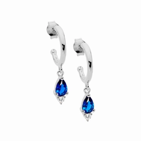 13mm Dark Blue & WH CZ Drop Hoop Earrings - 2 colours