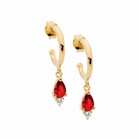 13mm Red & WH CZ Drop Hoop Earrings - 2 colours