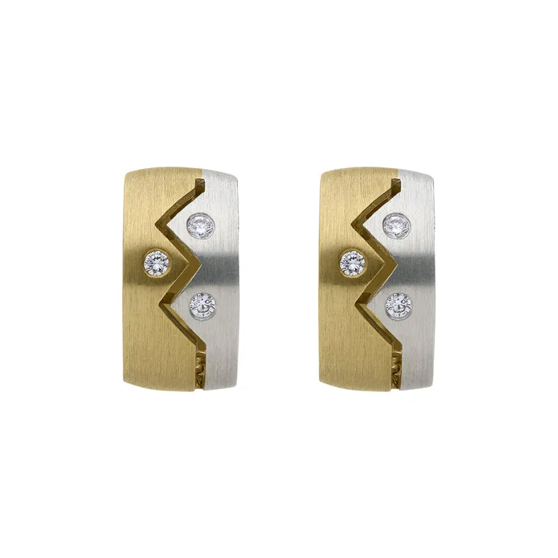 18ct White and Yellow Gold Diamond ZigZag Satin Hoop Earrings