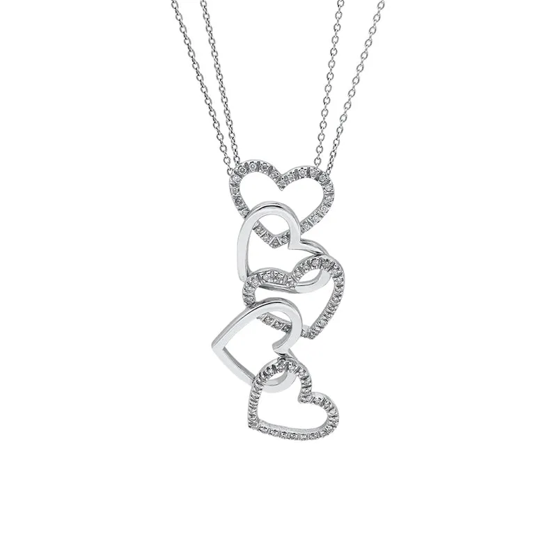18ct White Gold 0.30ct Diamond Five Heart Necklace