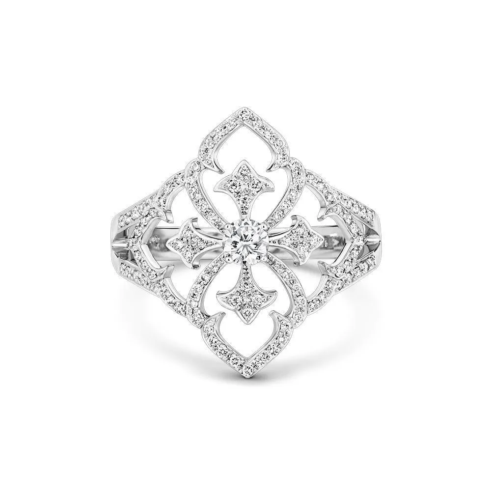 18ct White Gold 0.34ct Diamond Baroque Style Ring