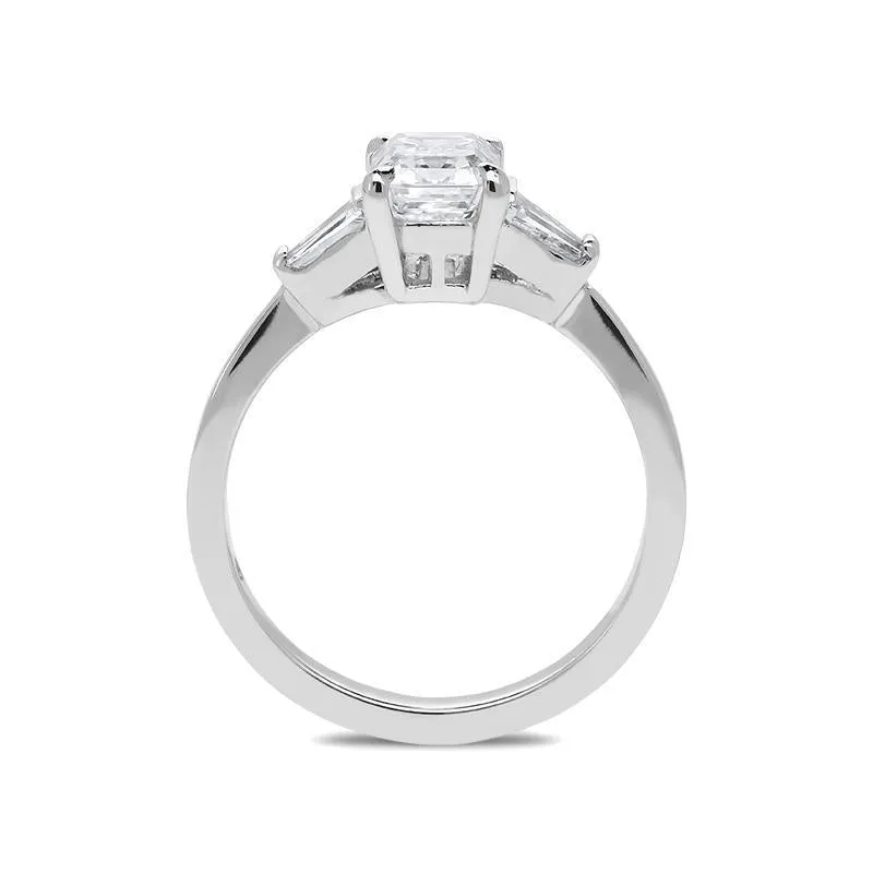 18ct White Gold 1.14ct Diamond Emerald & Baguette Cut Trilogy Ring