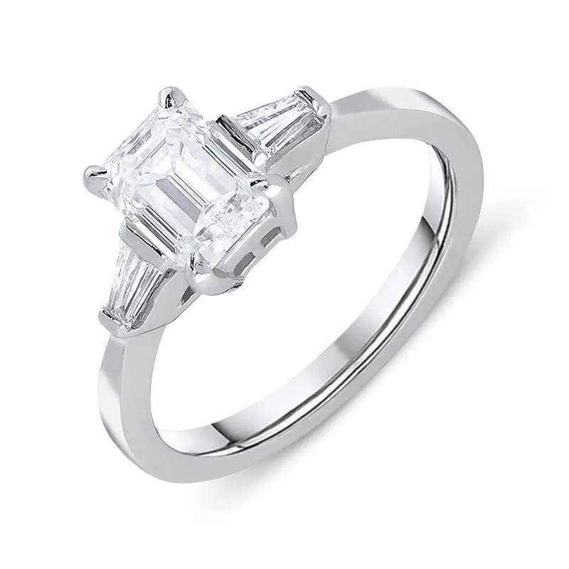 18ct White Gold 1.14ct Diamond Emerald & Baguette Cut Trilogy Ring