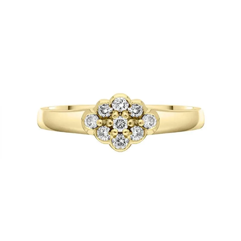 18ct Yellow Gold Diamond Rhombus Shape Cluster Style Ring