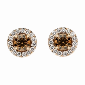 18ct Rose Gold Brown and White Diamond Round Cluster Stud Earrings