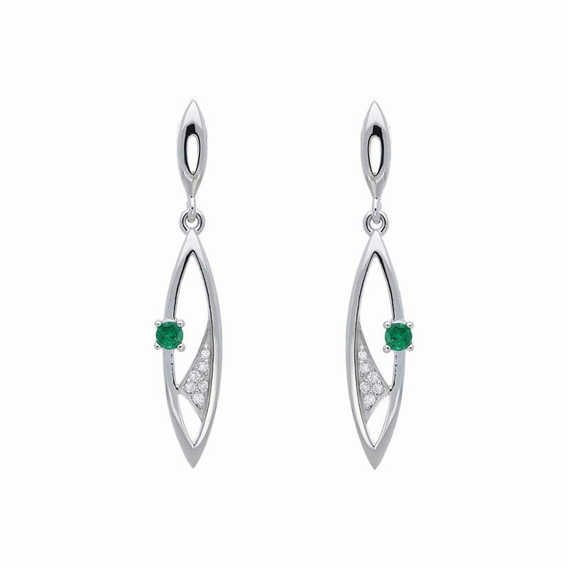 18ct White Gold 0.067ct Emerald Diamond Oval Stick Stud Earrings
