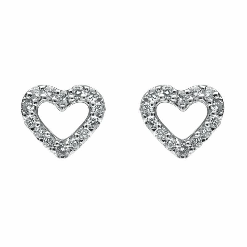 18ct White Gold 0.22ct Diamond Open Heart Stud Earrings