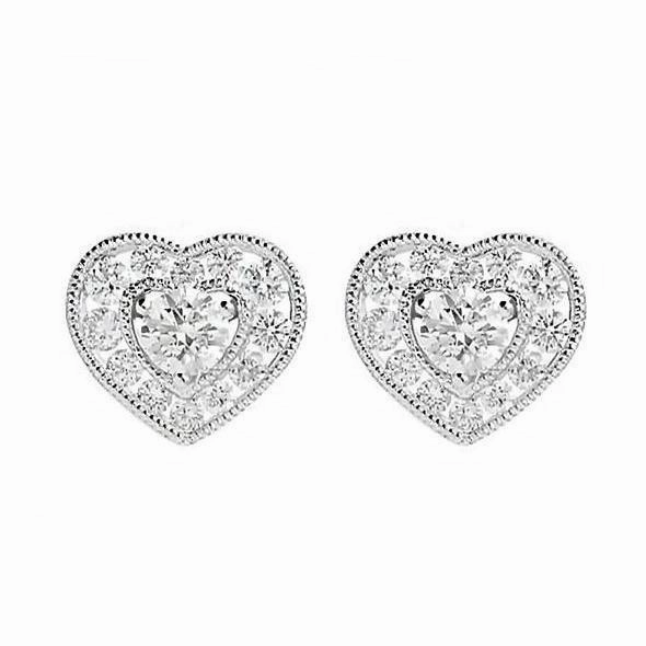 18ct White Gold 0.66ct Diamond Heart Cluster Stud Earrings