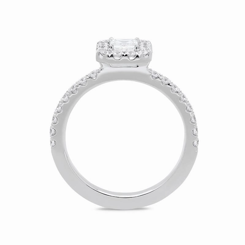 18ct White Gold 1.06ct Diamond Emerald Cut Halo Ring