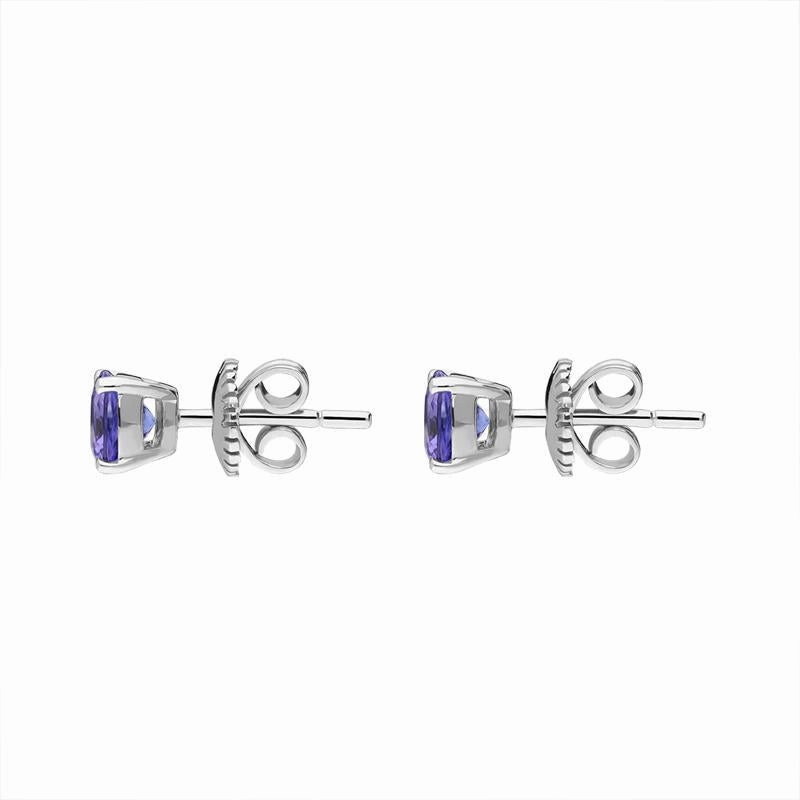 18ct White Gold 1.30ct Tanzanite Cushion Cut Solitaire Stud Earrings