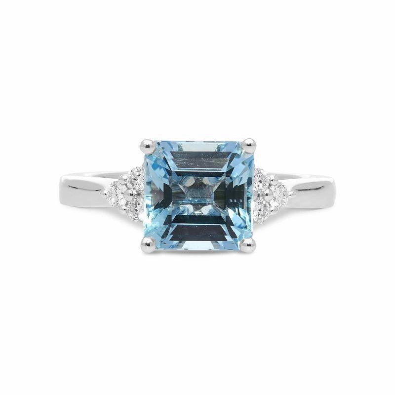 18ct White Gold 2.29ct Aquamarine Diamond Princess Cut Ring