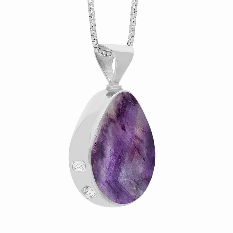18ct White Gold Blue John Mother of Pearl Hallmark Double Sided Pear-shaped Necklace