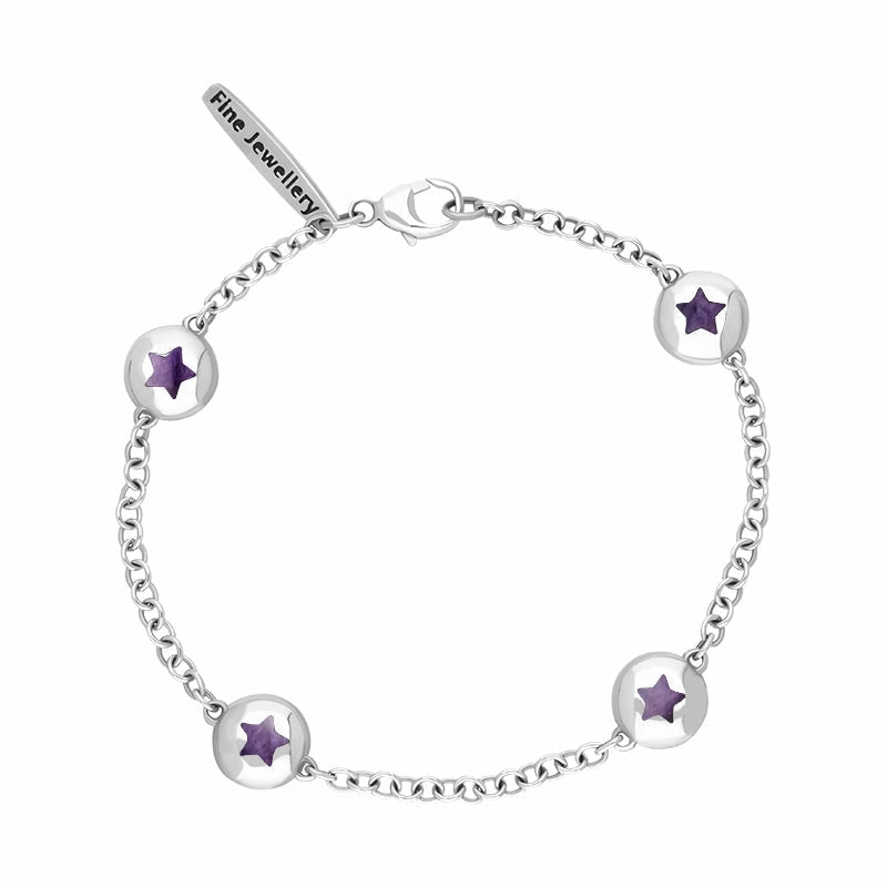 18ct White Gold Blue John Oval Star Detail Four Stone Bracelet