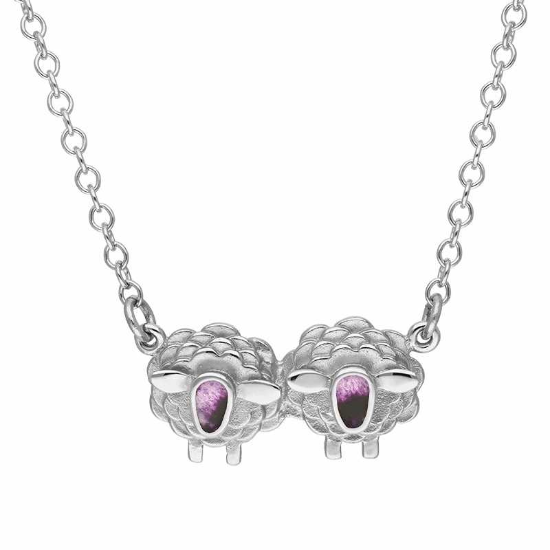 18ct White Gold Blue John Two Sheep Necklace