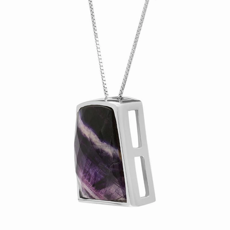 18ct White Gold Blue John Unique Tapered Oblong Necklace D