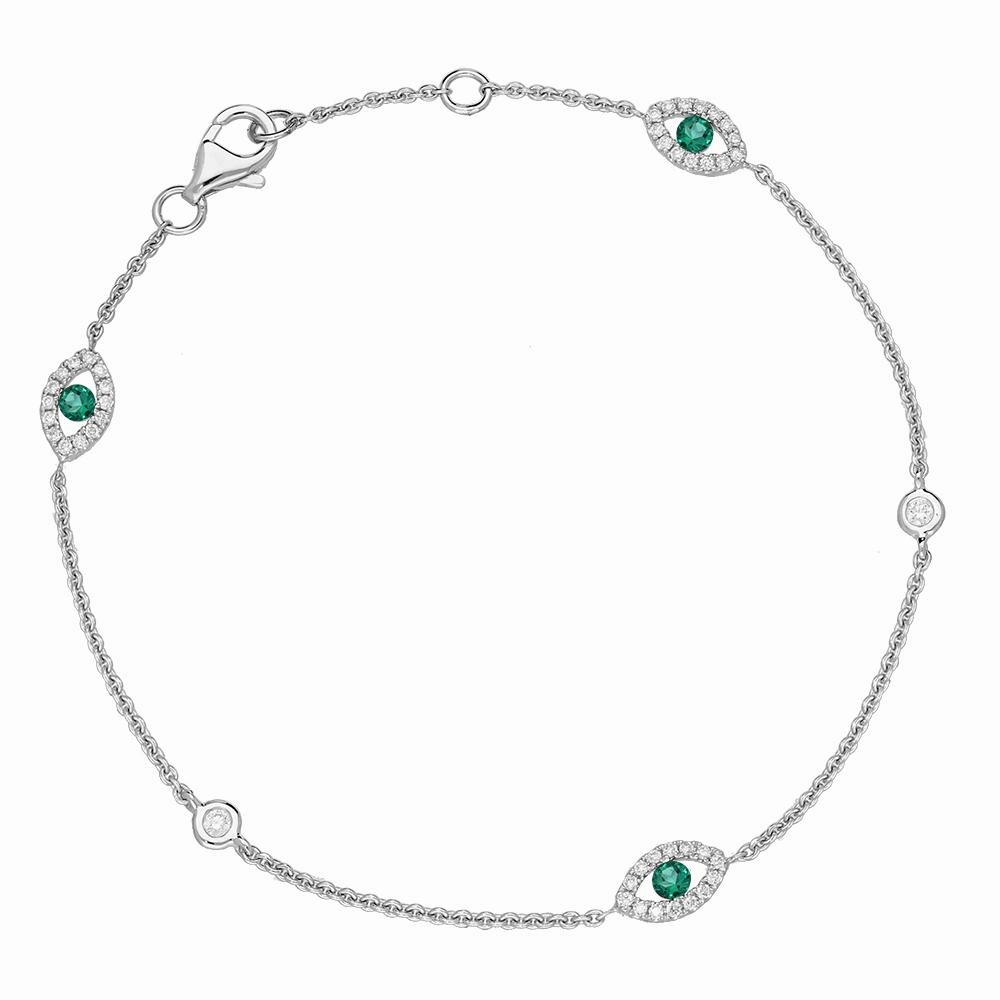 18ct White Gold Emerald Diamond Marquise Bracelet