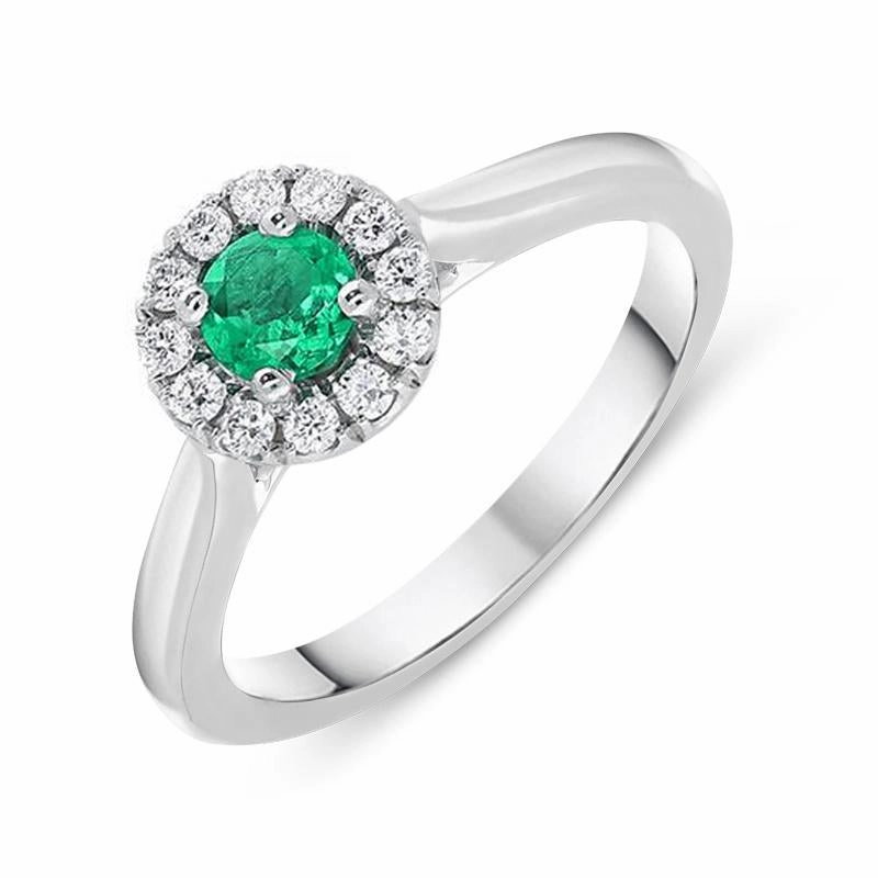 18ct White Gold Emerald Diamond Round Cluster Ring