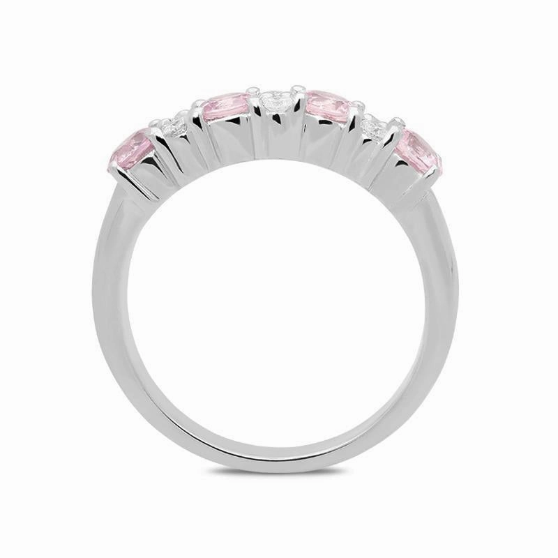 18ct White Gold Pink Sapphire and Diamond Claw Set Ring D