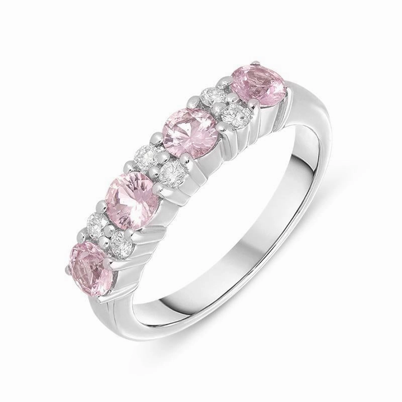 18ct White Gold Pink Sapphire and Diamond Claw Set Ring D