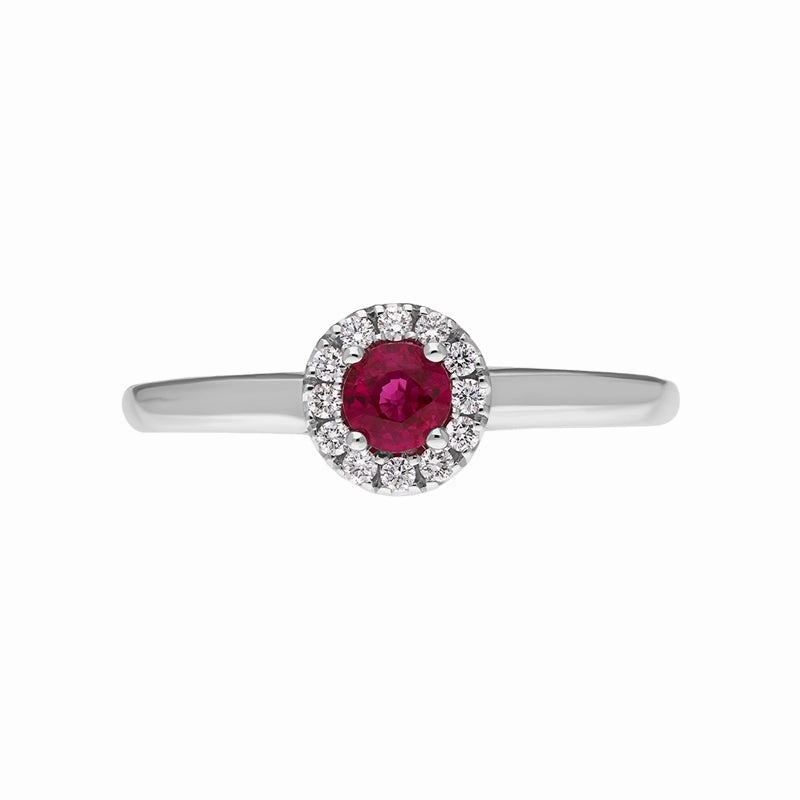 18ct White Gold Ruby Diamond Round Cluster Ring