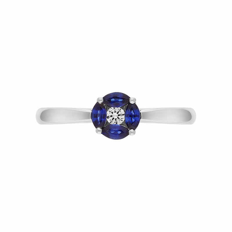 18ct White Gold Sapphire Diamond Marquise Stone Round Cluster Ring