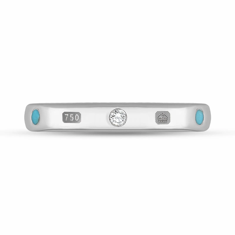 18ct White Gold Turquoise 0.09ct Diamond Queen's Jubilee Hallmark 6mm Ring D