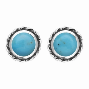 18ct White Gold Turquoise Round Twist Edge Stud Earrings