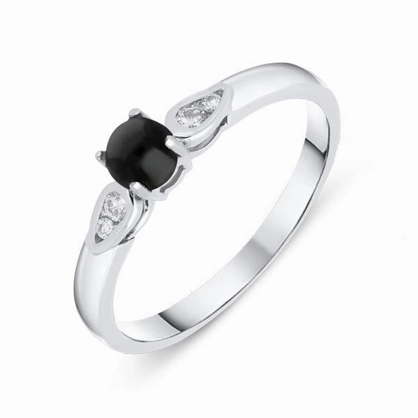 18ct White Gold Whitby Jet 0.10ct Diamond Shoulders Ring