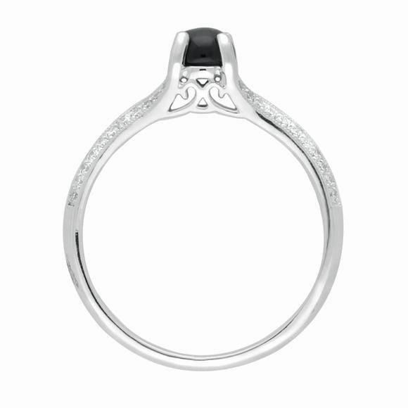 18ct White Gold Whitby Jet 0.15ct Diamond Claw Set Centre Ring