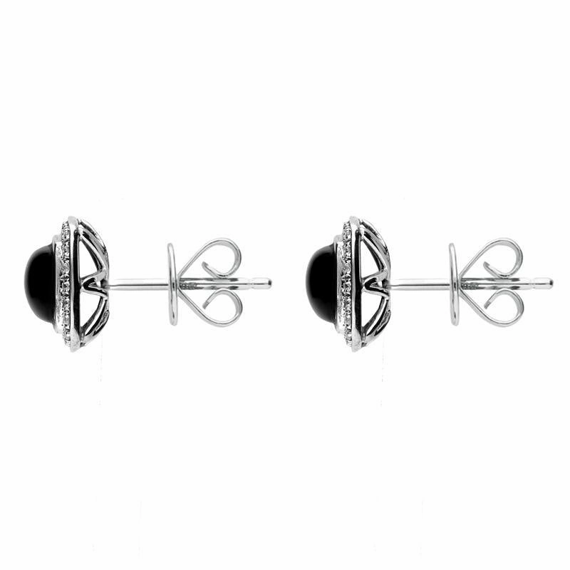 18ct White Gold Whitby Jet 0.18ct Diamond Square Stud Earrings D