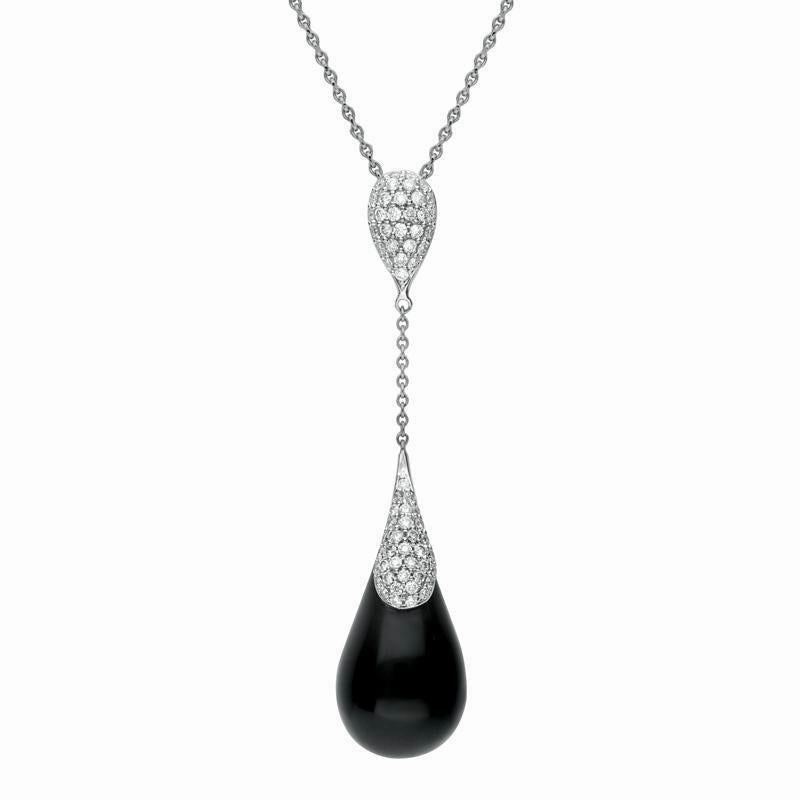 18ct White Gold Whitby Jet 0.48ct Diamond Double Pear Drop Necklace