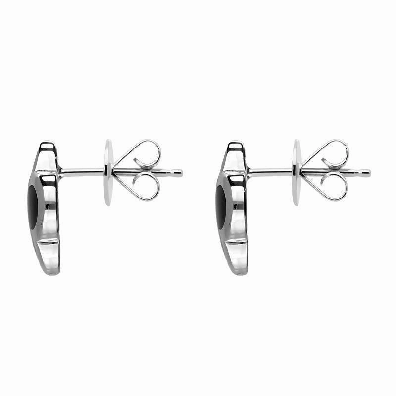 18ct White Gold Whitby Jet Bloom Four Leaf Clover Stud Earrings