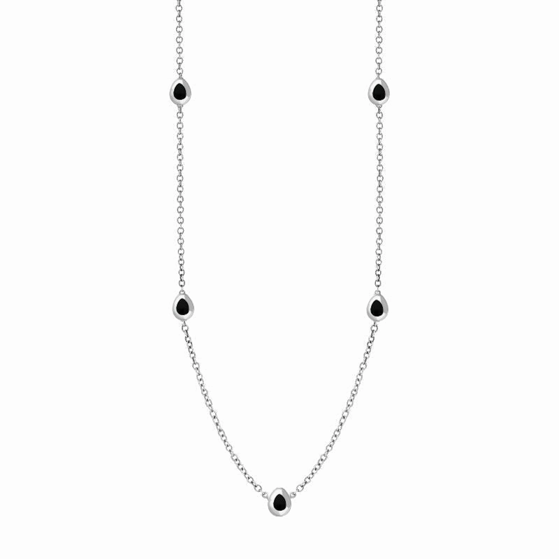 18ct White Gold Whitby Jet Fleur De Lis Link Disc Chain Necklace