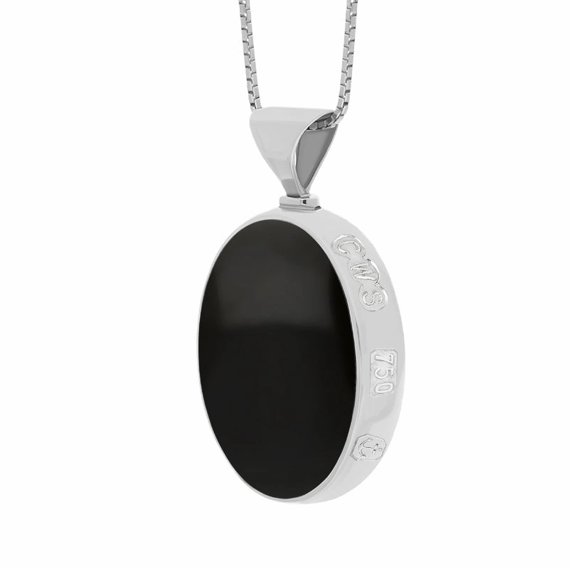 18ct White Gold Whitby Jet Lapis Lazuli Queens Jubilee Hallmark Double Sided Oval Necklace D