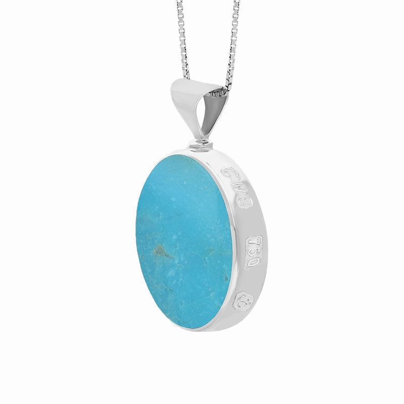 18ct White Gold Whitby Jet Turquoise Queens Jubilee Hallmark Double Sided Round Necklace D