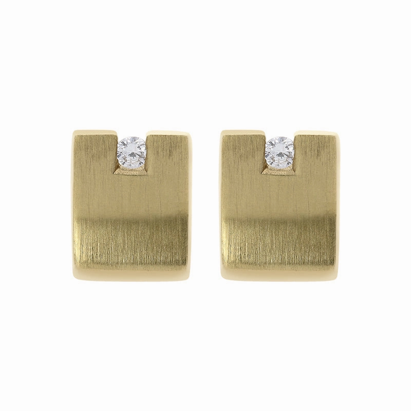 18ct Yellow Gold Diamond Satin Stud Earrings