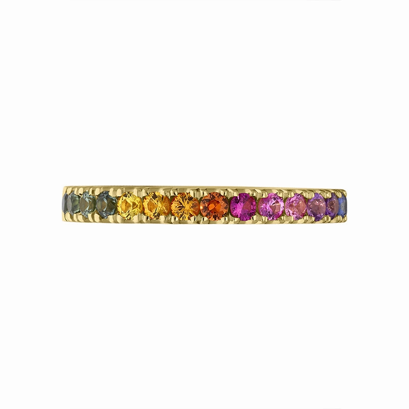 18ct Yellow Gold Sapphire Multicolour Rainbow Half Eternity Ring