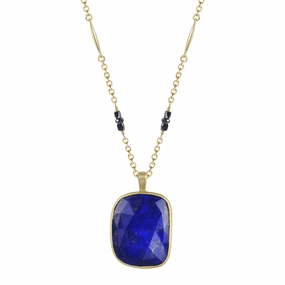 18K Gold Lapis with Black Diamond on Lure Chain