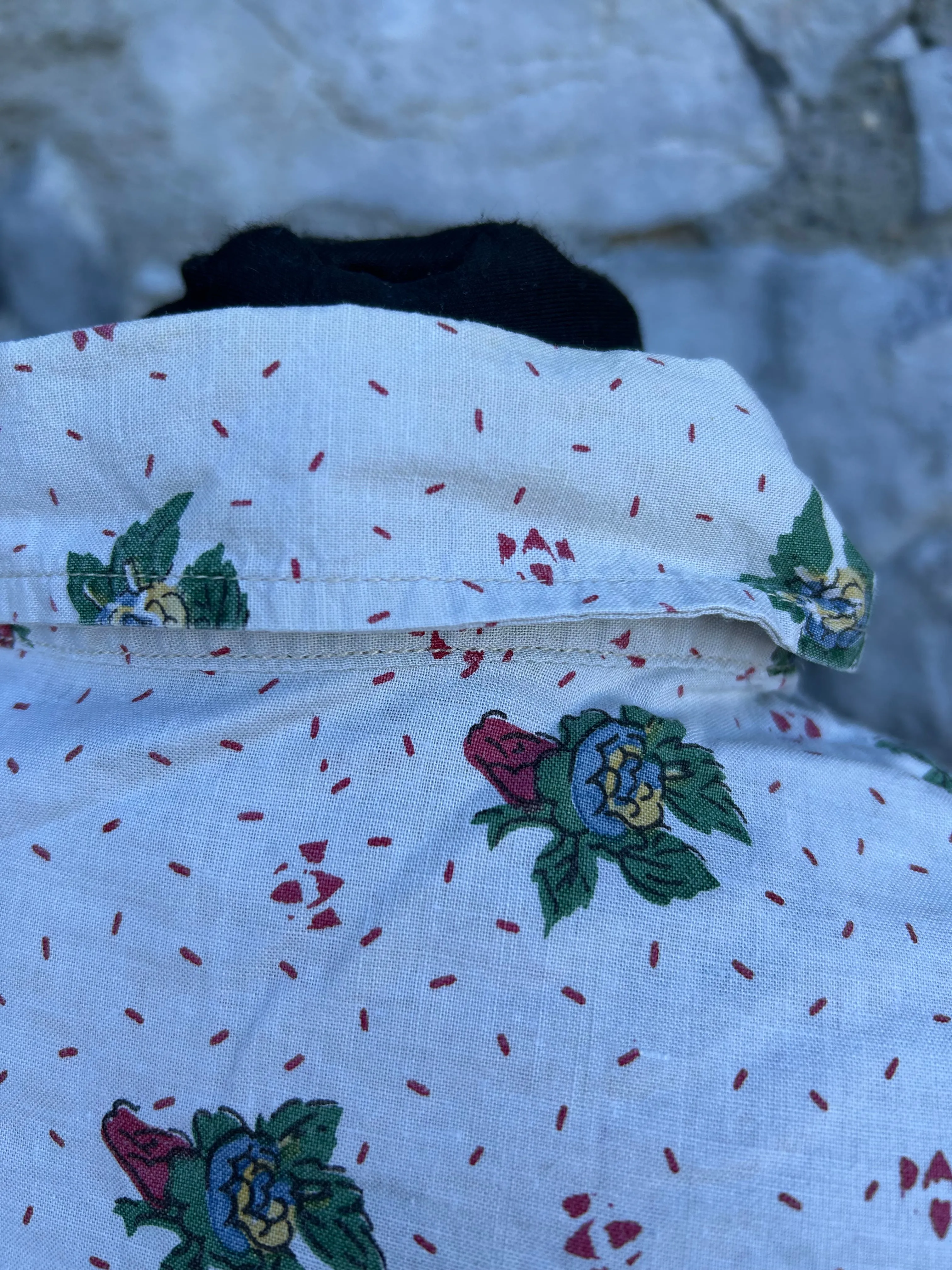 80s cream dots&flowers shirt L/XL