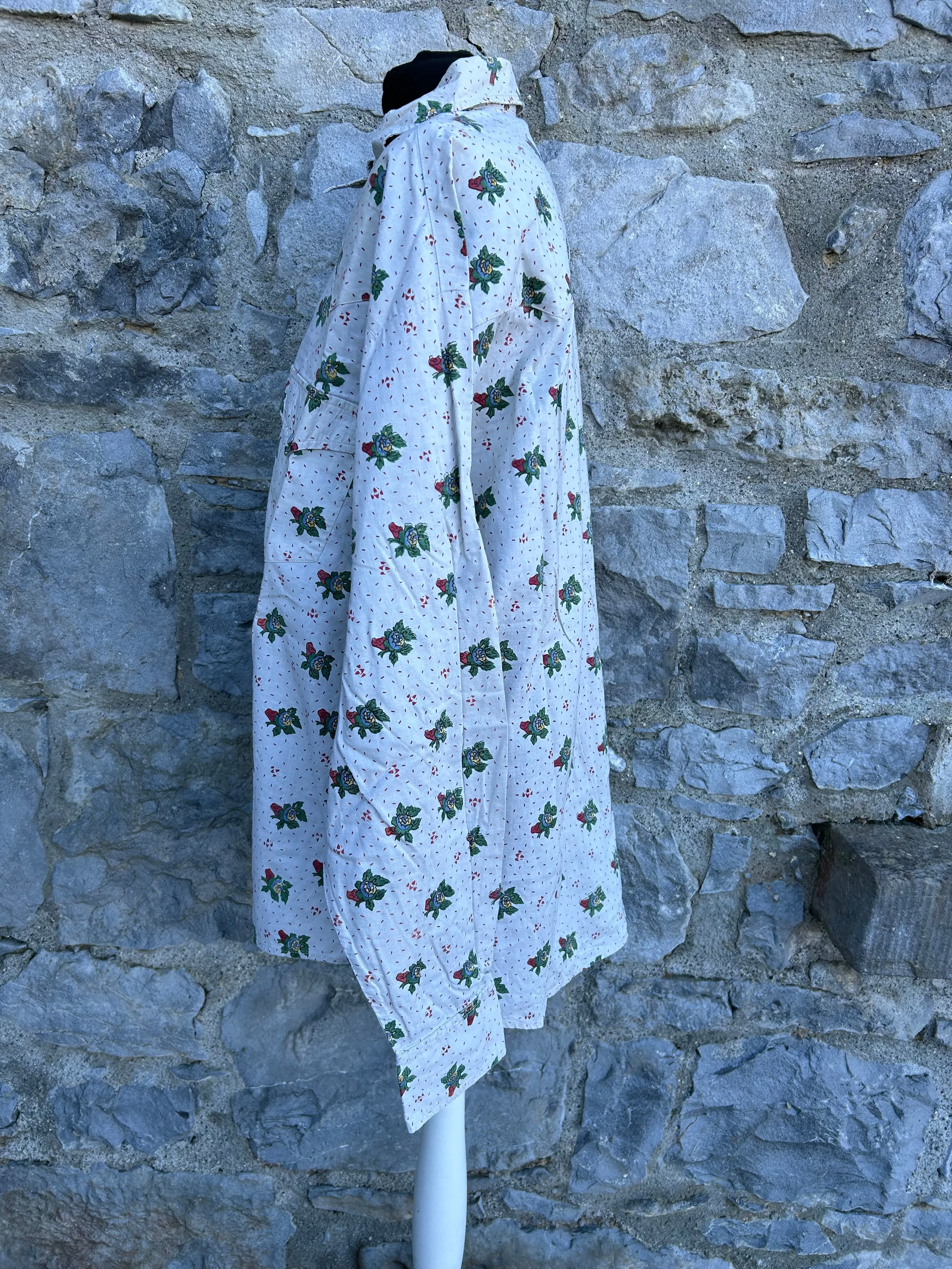 80s cream dots&flowers shirt L/XL
