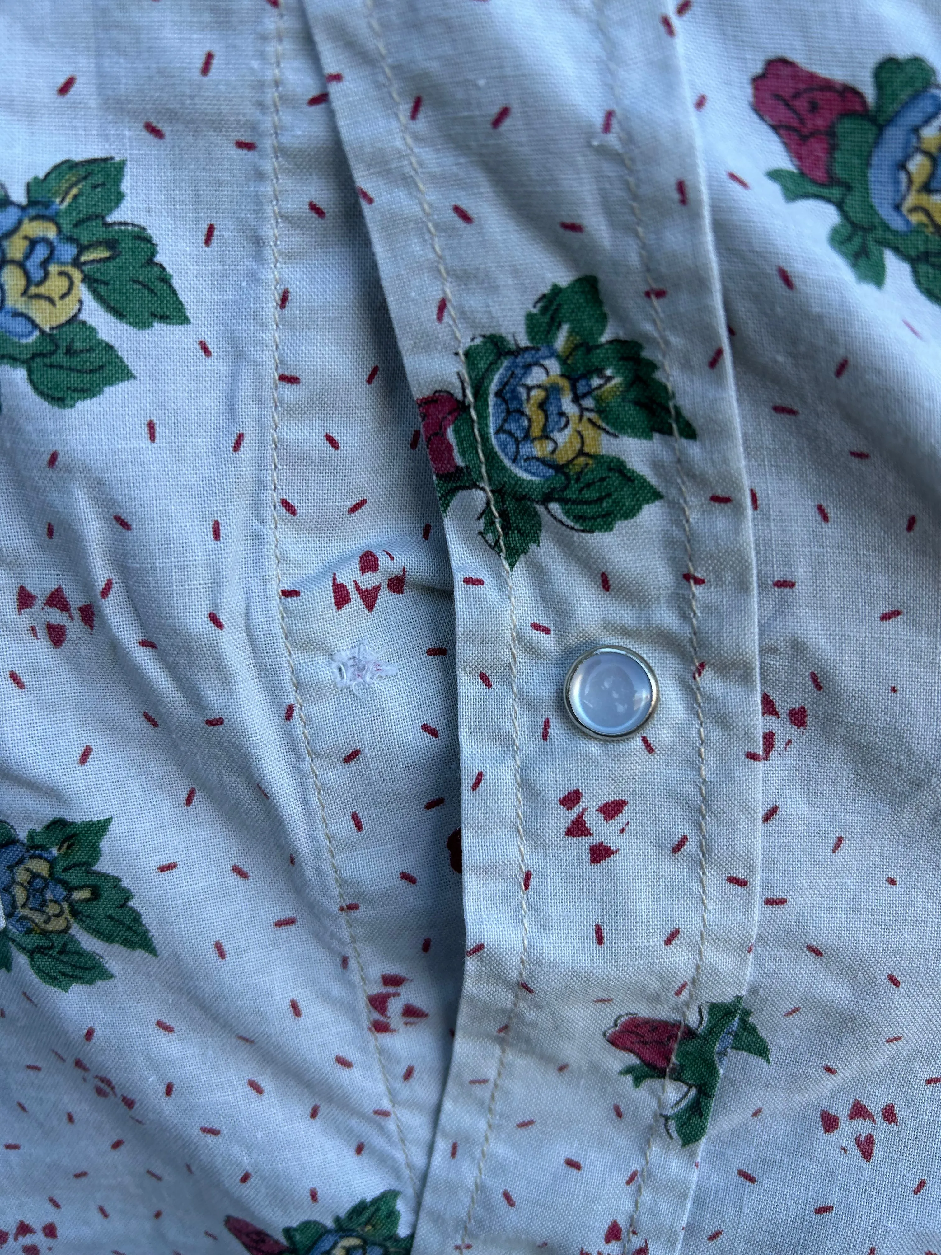 80s cream dots&flowers shirt L/XL