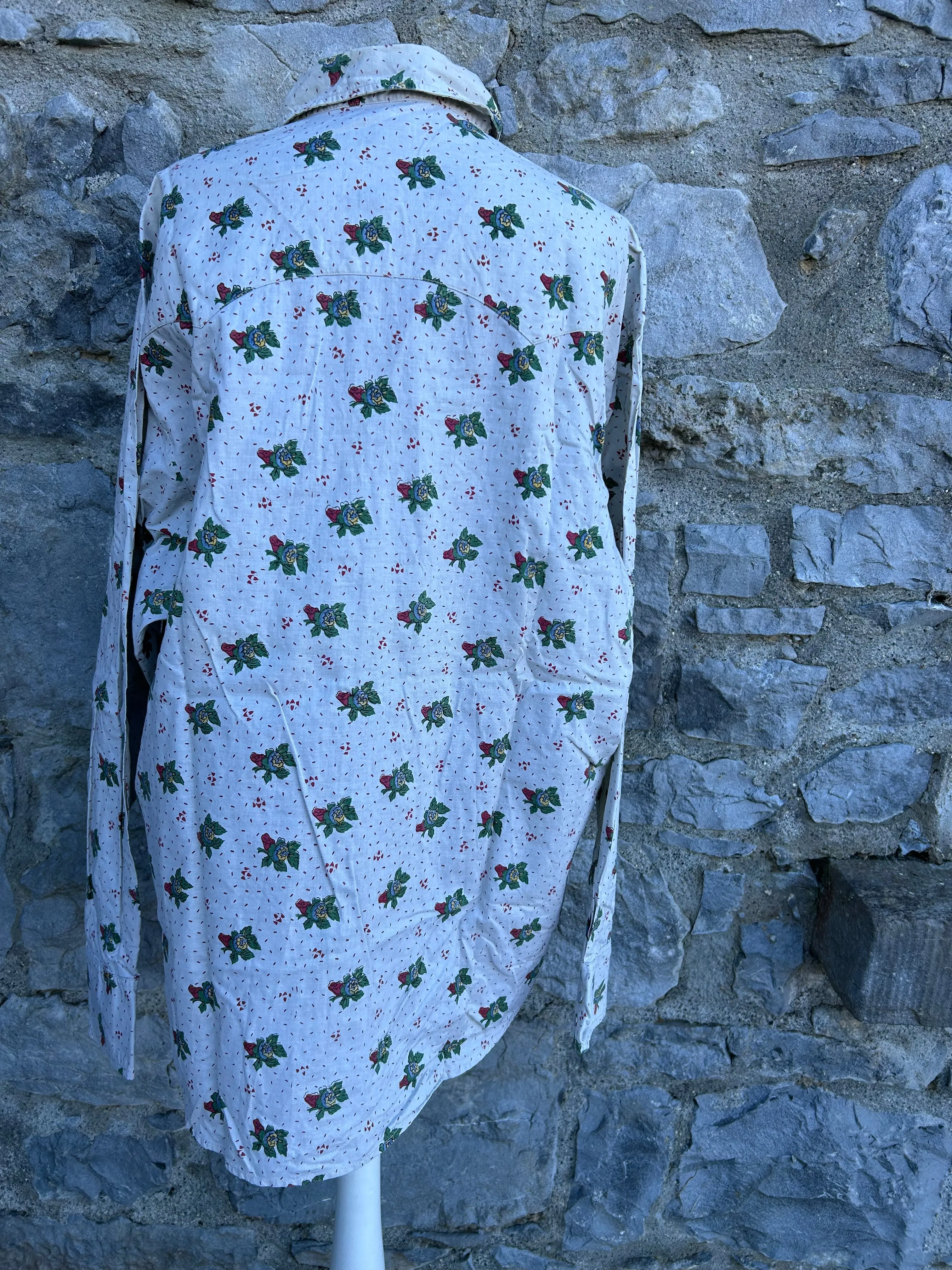 80s cream dots&flowers shirt L/XL
