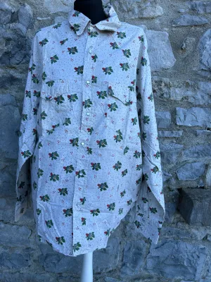 80s cream dots&flowers shirt L/XL