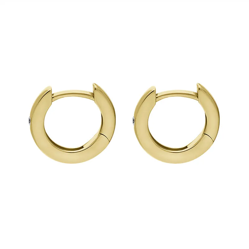 9ct Yellow Gold Diamond 11mm Round Domed Hoop Earrings