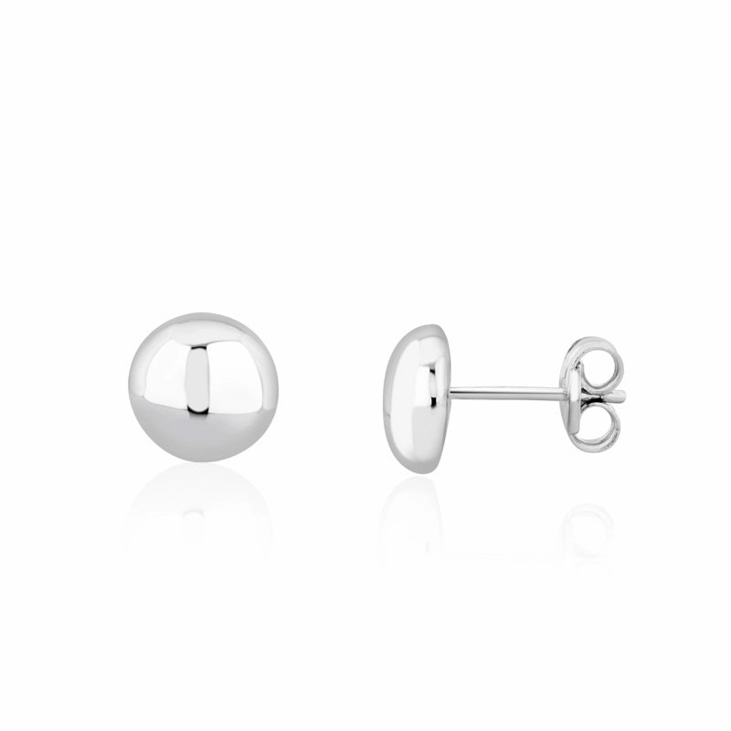 9ct White Gold 8mm Button Stud Earrings