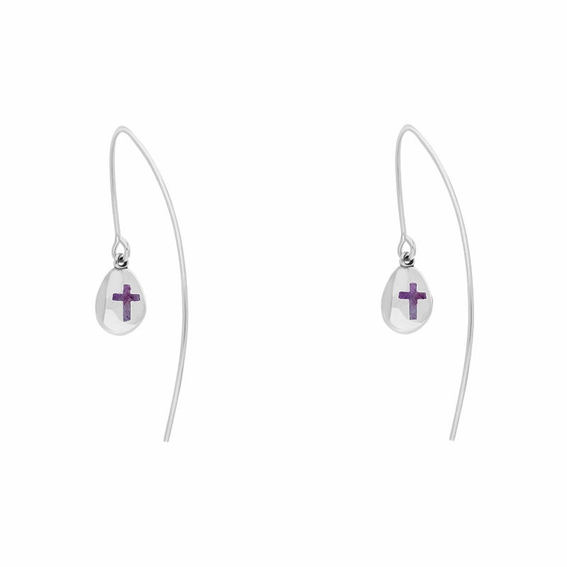 9ct White Gold Blue John Cross Disc Drop Earrings