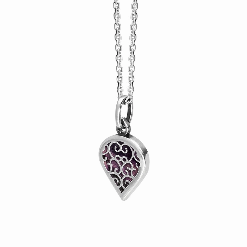 9ct White Gold Blue John Flore Filigree Small Heart Necklace
