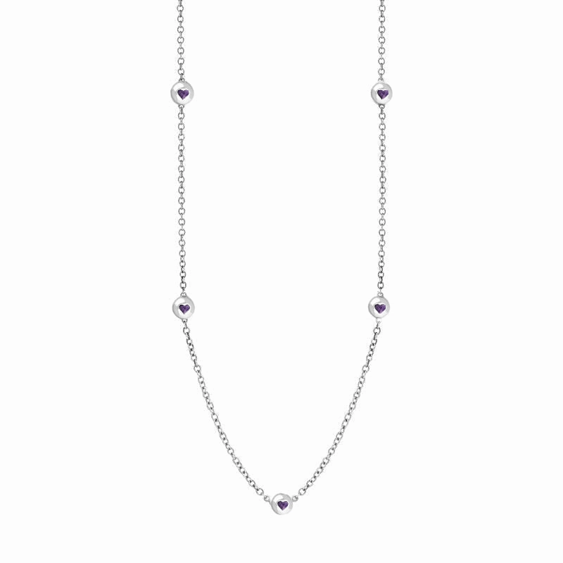 9ct White Gold Blue John Heart Link Disc Chain Necklace