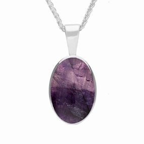 9ct White Gold Blue John Oval Necklace